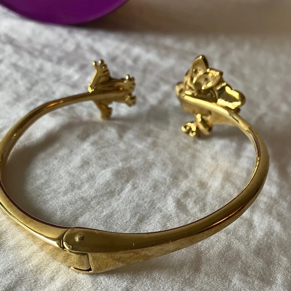Kate Spade:Multi-Stone Frog& Flower HingedCuff Bracelet- Gold Tone-Missing stone - Picture 4 of 16